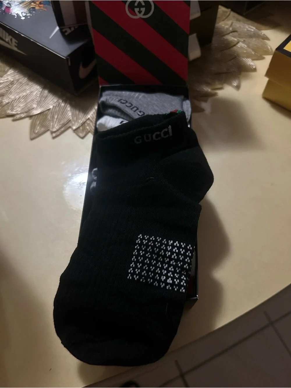 CHANEL Black, Gray & White Casual Crew Socks Set